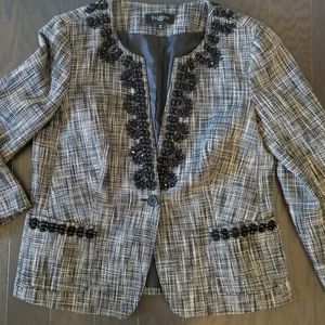 Talbots Beaded Black Lightweight Tweed Blazer -12p